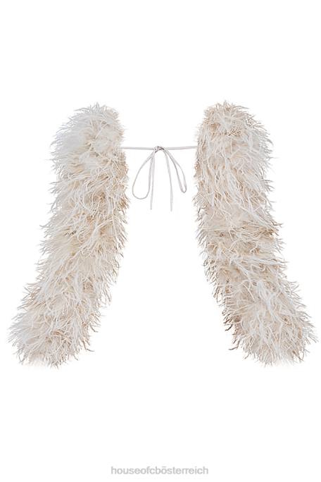 House of CB Kleidung Z26T1037 Jacke mit Marabou-Ärmeln in Asche-Off-White