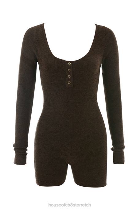 House of CB Kleidung Z26T1059 Kiana schokoladenfarbener flauschiger Strick-Playsuit