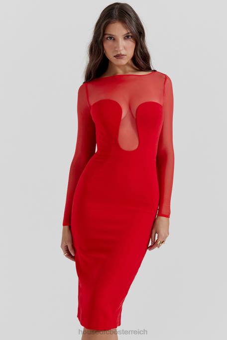 House of CB Kleidung Z26T109 Darcy Scarlet Midikleid mit tiefem Ausschnitt