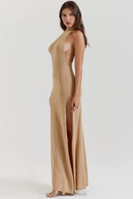 House of CB Kleidung Z26T113 Selia Goldstrick-Maxikleid
