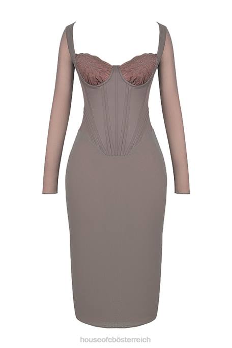 House of CB Kleidung Z26T118 Safran-Mokka-Korsett-Midikleid