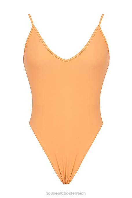 House of CB Kleidung Z26T1185 Rhodes hellorangefarbener einteiliger Badeanzug mit tiefem Ausschnitt