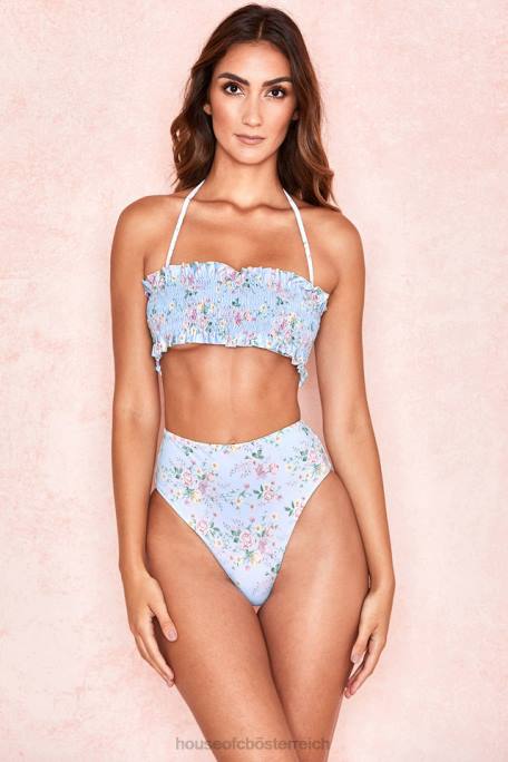 House of CB Kleidung Z26T1246 perdita blauer geraffter Bikini mit Blumenmuster