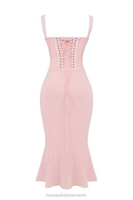 House of CB Kleidung Z26T135 Weiches Syrah-Midikleid mit pfirsichfarbener Spitze am Rücken