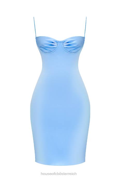 House of CB Kleidung Z26T137 Jamieh weiches blaues Satin-Midikleid