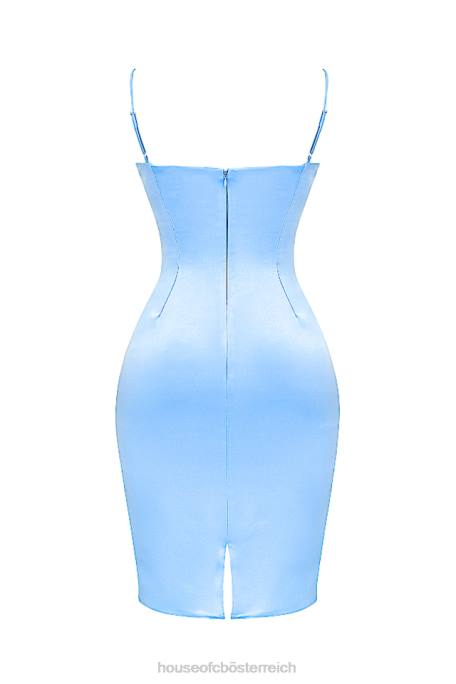 House of CB Kleidung Z26T137 Jamieh weiches blaues Satin-Midikleid