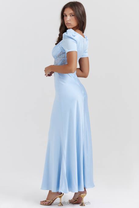House of CB Kleidung Z26T146 Rafaela weiches blaues Kleid aus reiner Seide und Spitze