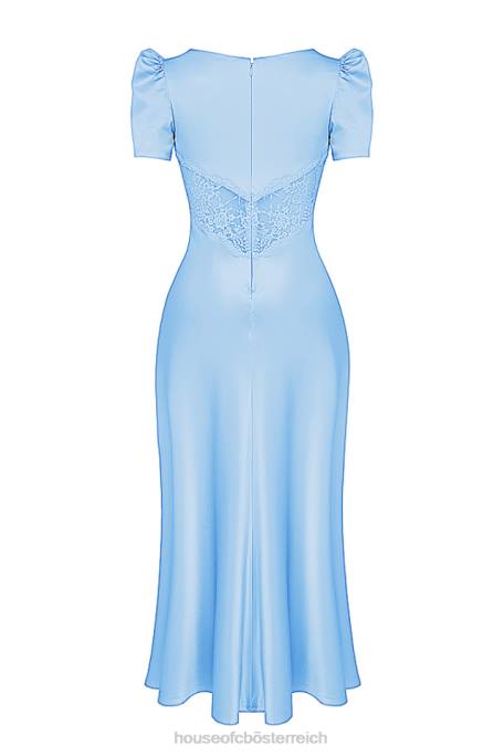 House of CB Kleidung Z26T146 Rafaela weiches blaues Kleid aus reiner Seide und Spitze