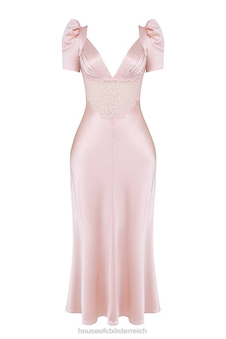 House of CB Kleidung Z26T168 Rafaela weiches pfirsichfarbenes Kleid aus reiner Seide und Spitze