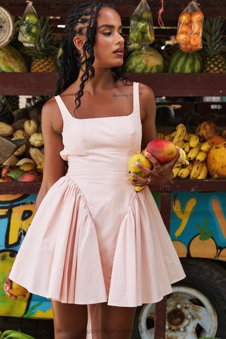 House of CB Kleidung Z26T178 Florianne Minikleid mit weicher pfirsichfarbener Schleife