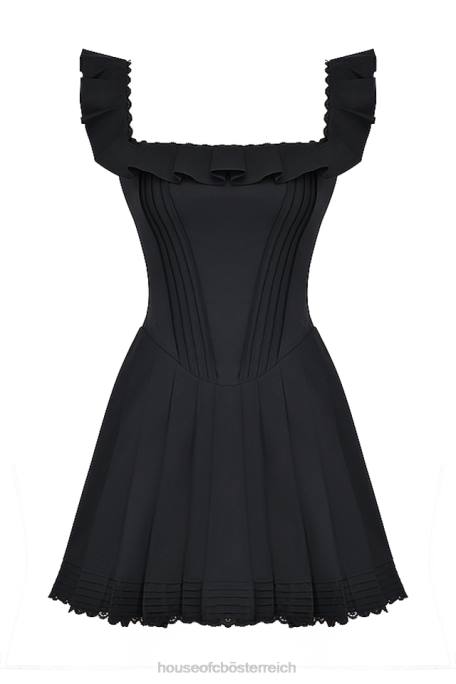 House of CB Kleidung Z26T216 Schwarzes Jemima-Kleid mit Biesenfalten