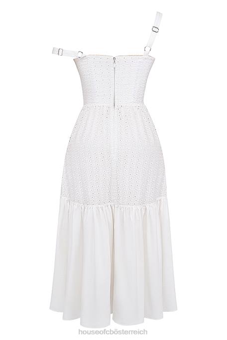 House of CB Kleidung Z26T235 Weißes Midi-Sommerkleid mit Lochstickerei von Elia