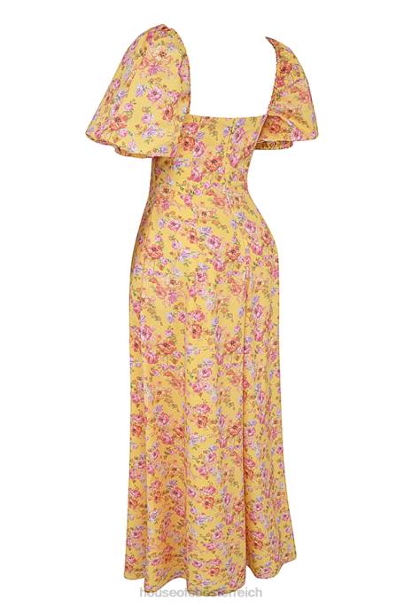 House of CB Kleidung Z26T247 Felizia Butter-Print-Sommerkleid mit Puffärmeln