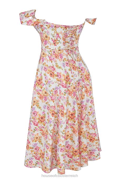 House of CB Kleidung Z26T248 Saira elfenbeinfarbenes Midi-Sommerkleid mit Blumenmuster