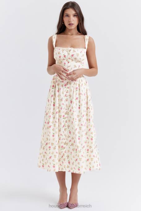 House of CB Kleidung Z26T251 Tatiana Midi-Sommerkleid mit Rosendruck