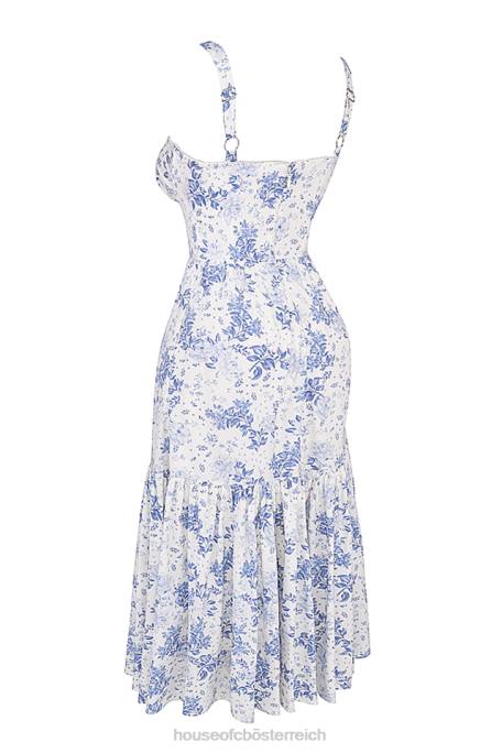 House of CB Kleidung Z26T264 Blau bedrucktes Midi-Sommerkleid von Elia