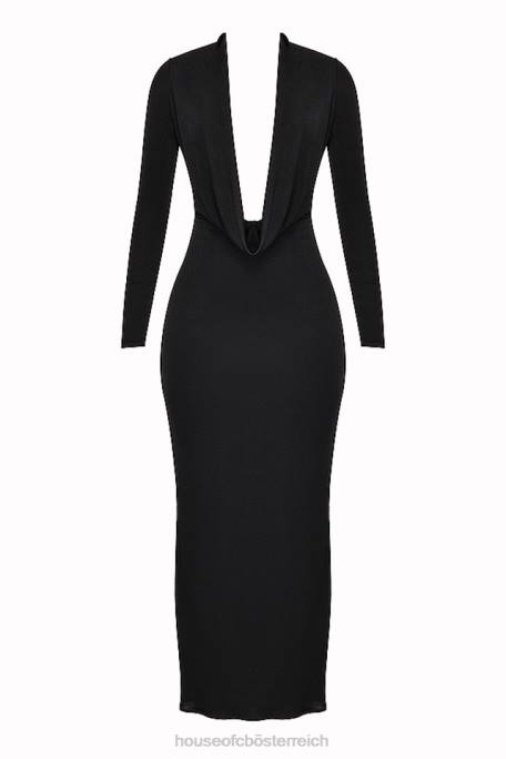 House of CB Kleidung Z26T274 Schwarzes drapiertes Maxikleid von Saskia
