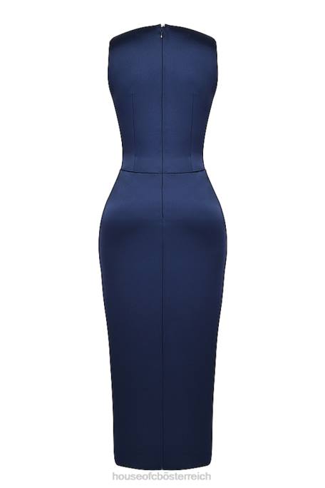 House of CB Kleidung Z26T276 Marineblaues Maxikleid mit Oberschenkelschlitz von Roxanne