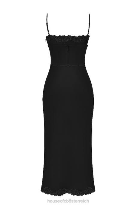 House of CB Kleidung Z26T283 Salma schwarzes Satin-Slipkleid