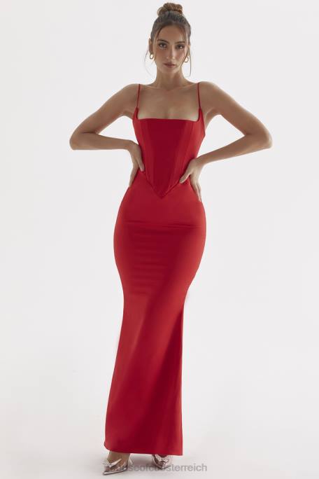 House of CB Kleidung Z26T291 Olivette-rotes Rosen-Satin-Korsett-Maxikleid