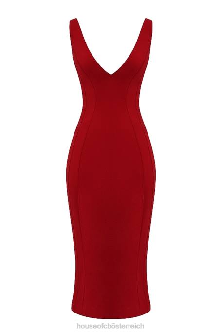House of CB Kleidung Z26T303 Cece rotes Rose-Maxikleid mit tiefem Ausschnitt