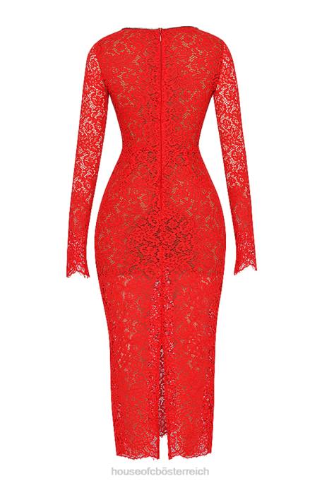 House of CB Kleidung Z26T340 Lisandra rotes Spitzen-Maxikleid