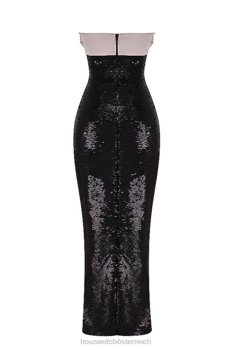 House of CB Kleidung Z26T341 Holly schwarzes trägerloses Schleifenkleid mit Pailletten