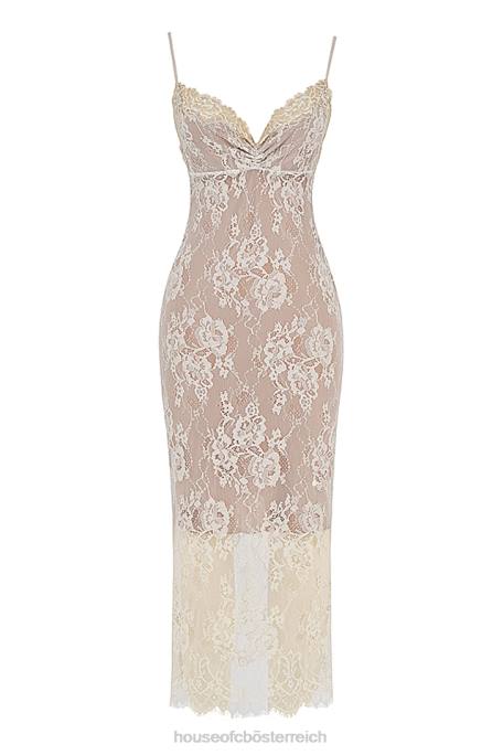 House of CB Kleidung Z26T345 Serelle antikes Midikleid aus elfenbeinfarbener Spitze
