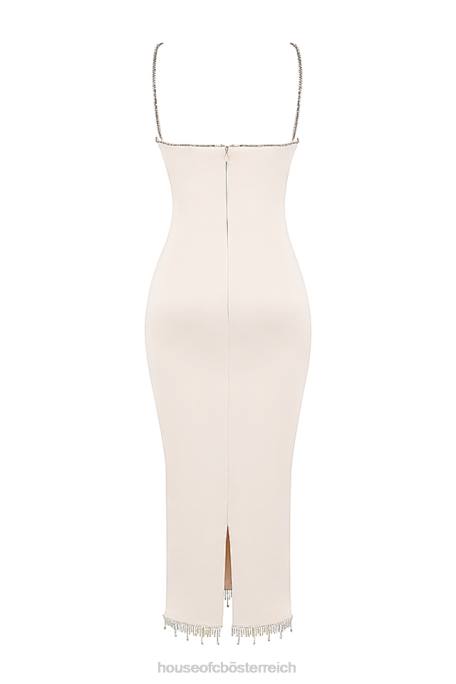 House of CB Kleidung Z26T348 Margiela elfenbeinfarbenes kristallisiertes Midikleid