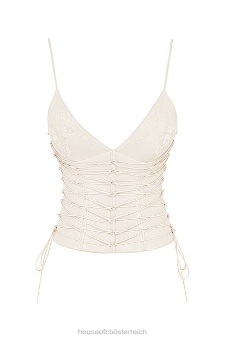 House of CB Kleidung Z26T35 Antonella gebrochenes weißes Korsett aus veganem Leder