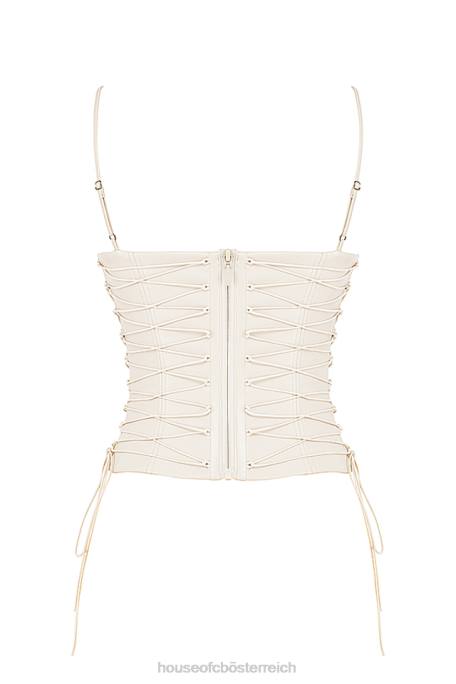 House of CB Kleidung Z26T35 Antonella gebrochenes weißes Korsett aus veganem Leder