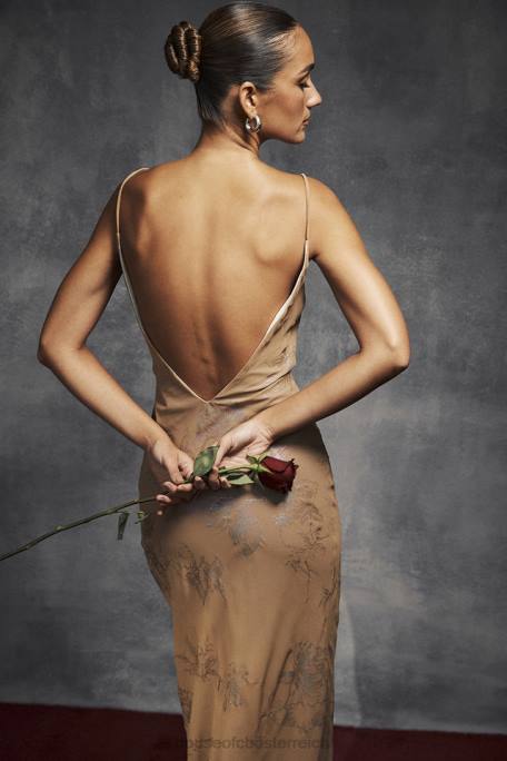 House of CB Kleidung Z26T365 Gabrielle schillerndes Café-au-lait-Maxikleid