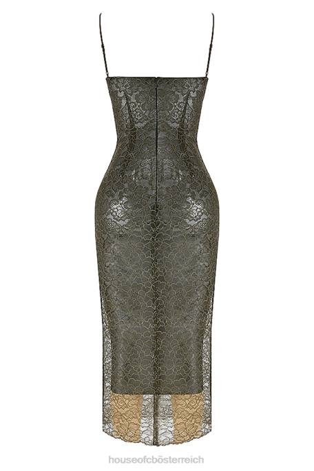 House of CB Kleidung Z26T370 Isla olivfarbenes Midikleid aus Spitze
