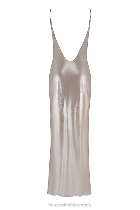 House of CB Kleidung Z26T375 Leia Champagner-schimmerndes Maxikleid mit tiefem Rückenausschnitt
