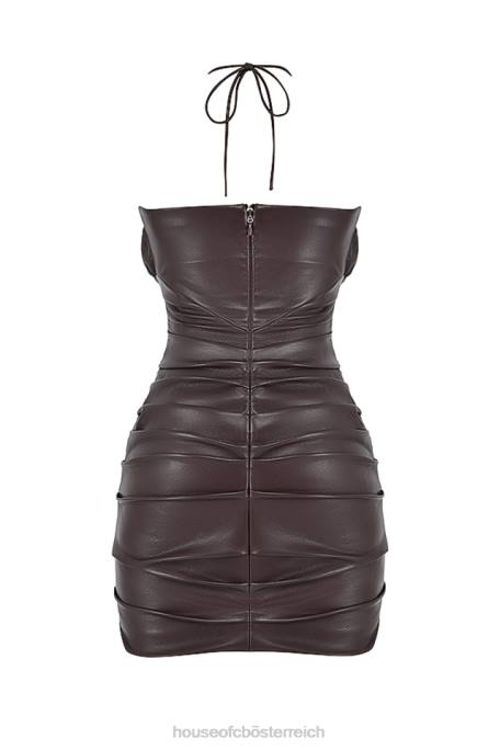 House of CB Kleidung Z26T377 Olivia Bitter Chocolate Minikleid aus veganem Leder