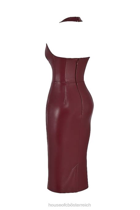 House of CB Kleidung Z26T378 Jaquetta Weinfarbenes Midikleid aus veganem Leder