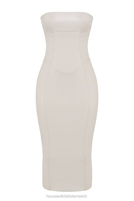 House of CB Kleidung Z26T381 Camilla elfenbeinfarbenes trägerloses Kleid aus veganem Leder