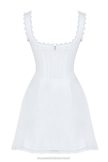 House of CB Kleidung Z26T399 Tilly weißes Minikleid mit Biesen