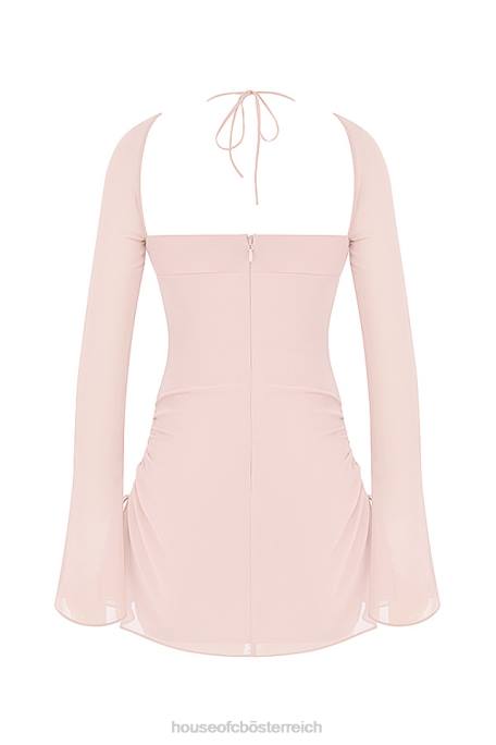 House of CB Kleidung Z26T400 Babyrosafarbenes Neckholder-Minikleid aus Quarz-Chiffon mit Ausschnitt