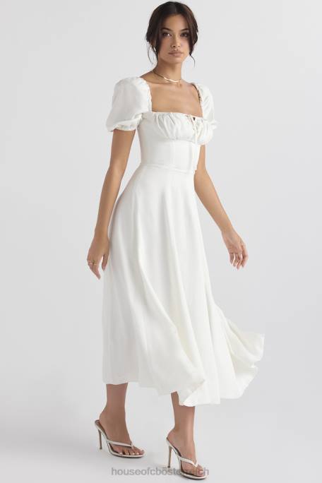 House of CB Kleidung Z26T440 Weißes Midi-Sommerkleid mit Puffärmeln von Tallulah