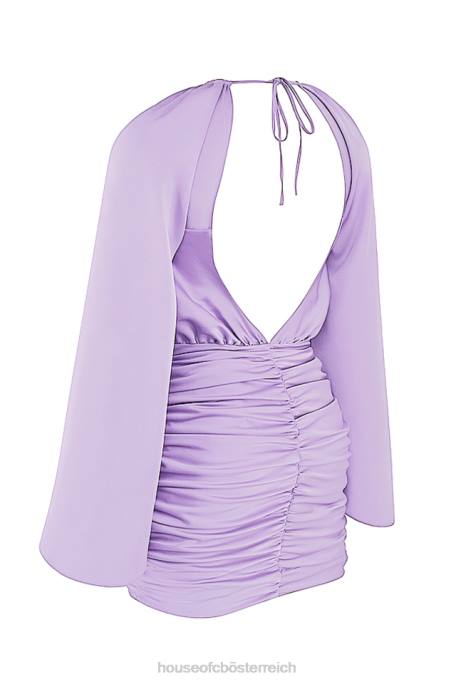 House of CB Kleidung Z26T458 Kate Orchid Satin-Minikleid mit Wickelfront vorne