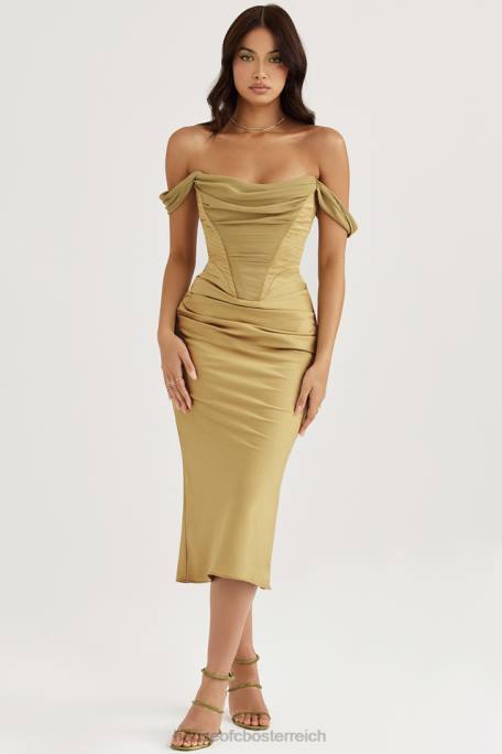 House of CB Kleidung Z26T459 Natalya olivgrünes Satin-Korsett-Midikleid