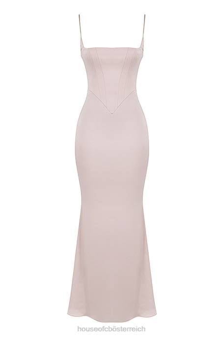 House of CB Kleidung Z26T472 Korsett-Maxikleid aus Olivette-Kristallsatin