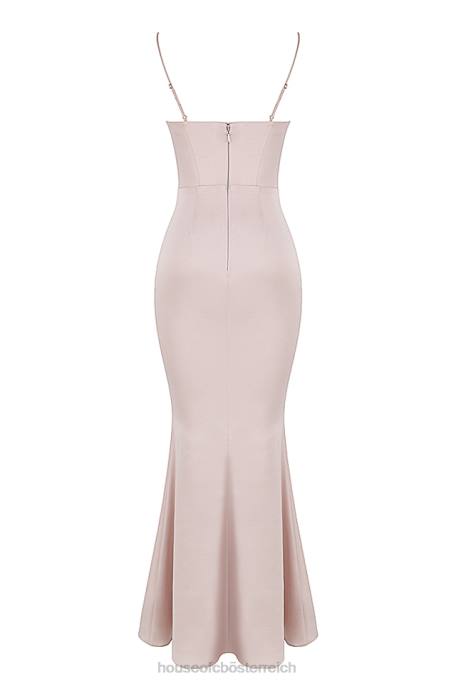 House of CB Kleidung Z26T472 Korsett-Maxikleid aus Olivette-Kristallsatin