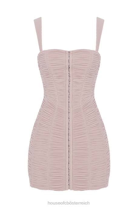 House of CB Kleidung Z26T476 Cate Crystal gerafftes Mesh-Minikleid
