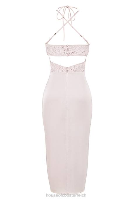 House of CB Kleidung Z26T478 Georgia-Midikleid aus Kristallsatin und Spitze