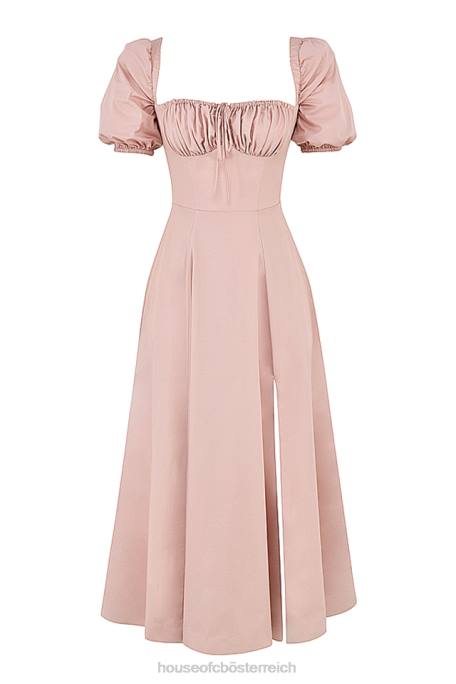 House of CB Kleidung Z26T486 Tallulah errötendes Midikleid mit Puffärmeln