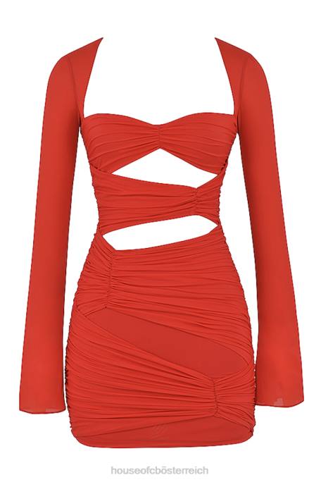 House of CB Kleidung Z26T499 Camille Scarlet Minikleid aus echter Seide mit Ausschnitten