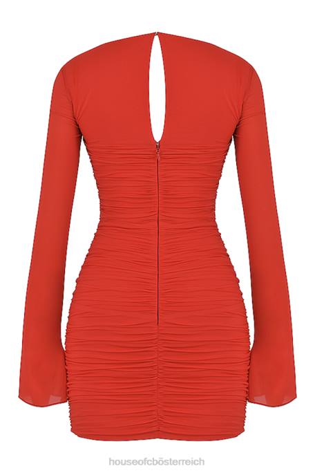 House of CB Kleidung Z26T499 Camille Scarlet Minikleid aus echter Seide mit Ausschnitten