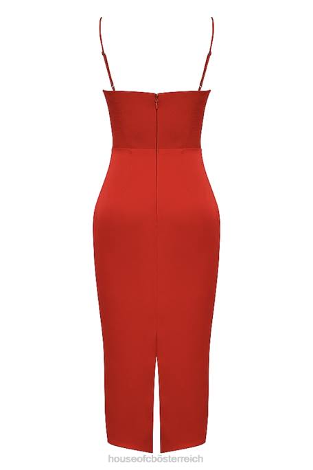 House of CB Kleidung Z26T505 Anais Scarlet Satin-Korsett-Midikleid